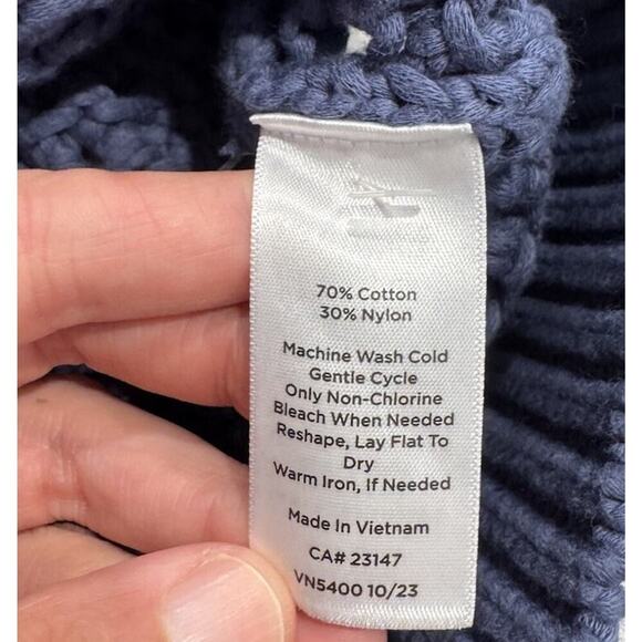 Haven Well Within Sweater Size Medium Blue Crochet Knit Knot Stitch Henley - Picture 7 of 8